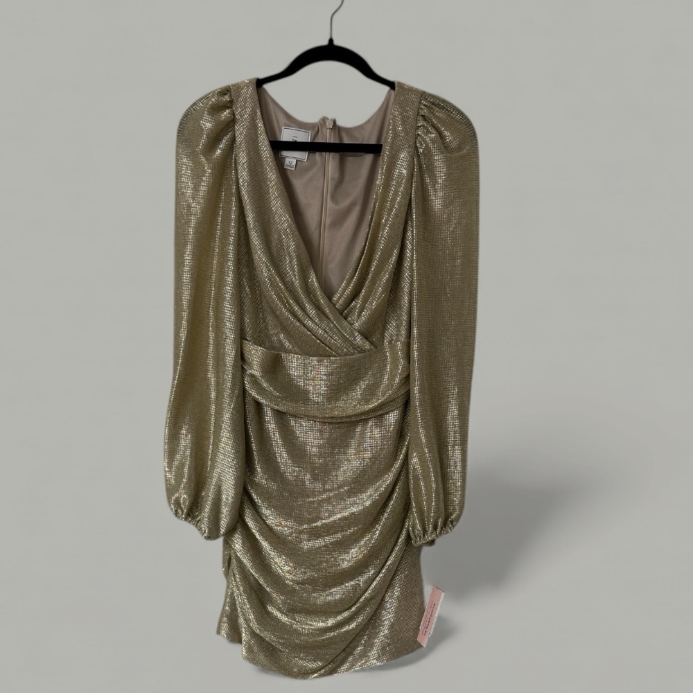 DB Studio Gold Metallic Long-Sleeved Mini Dress